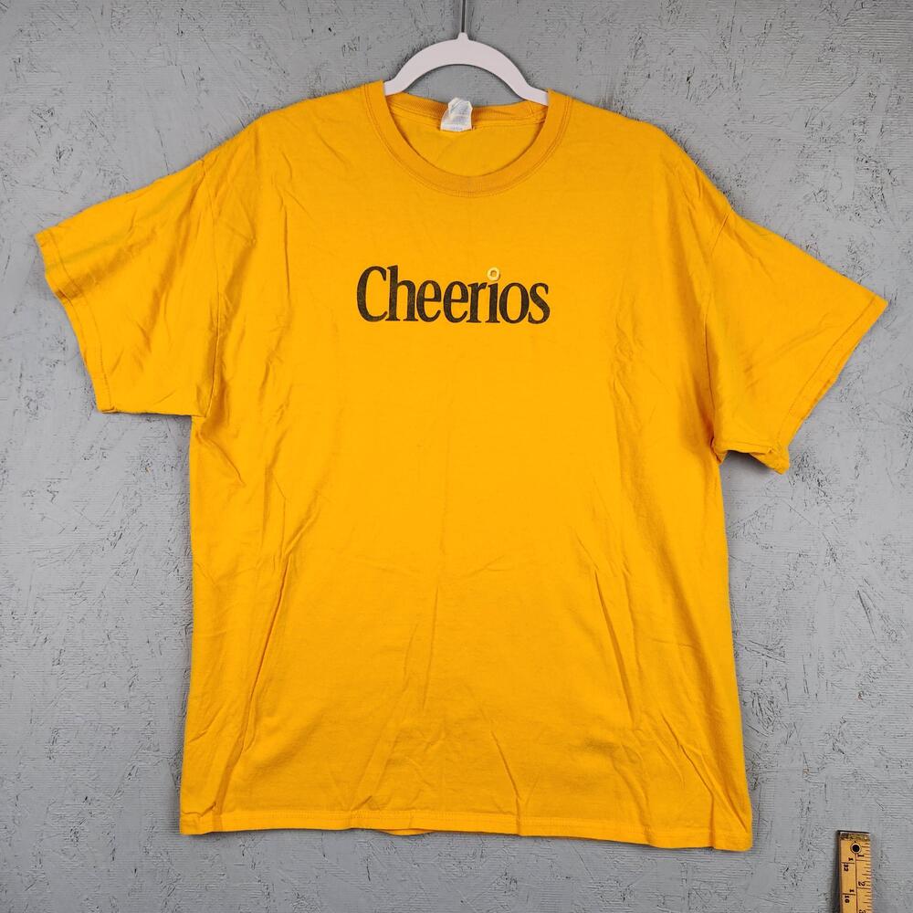 Vintage Cheerios Cereal Shirt Mens XL Yellow Graphic Tee Junk food Breakfast Y2k